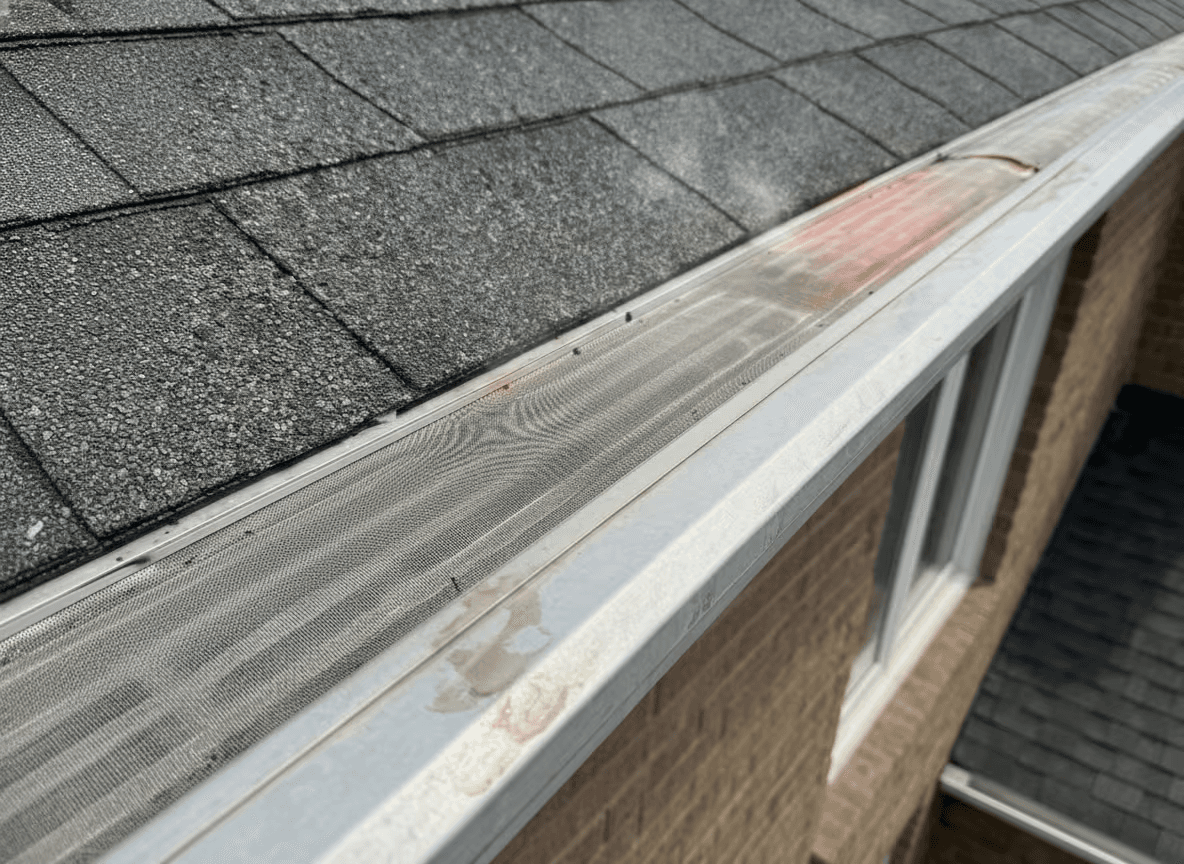 Micro-mesh gutter guard close-up showing surgical stainless steel mesh